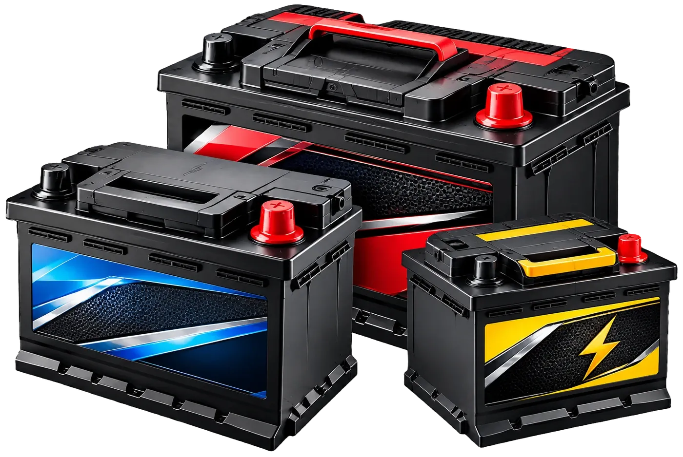 Trois batteries de voiture de tailles différentes